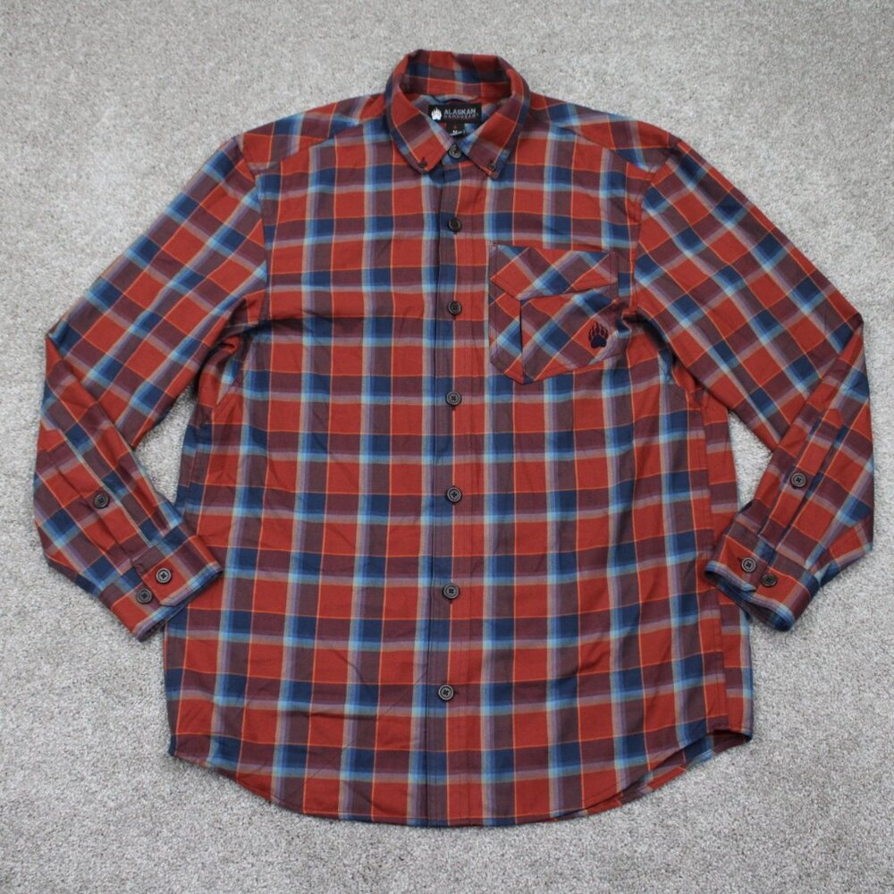 Alaskan Hardgear Shirt Men Medium Red/Blue Plaid Duluth Midnight Sun Long Sleeve